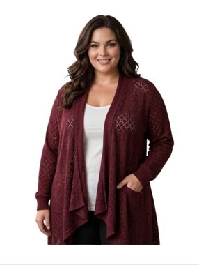Misses Burgundy Open Front Cardigan with Pockets By "Pink Rose, Large